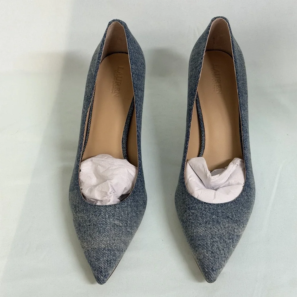 LAUREN‎ Ralph Lauren Size-9.5B Lanette Pointed Toe Pumps Heels Blue Denim